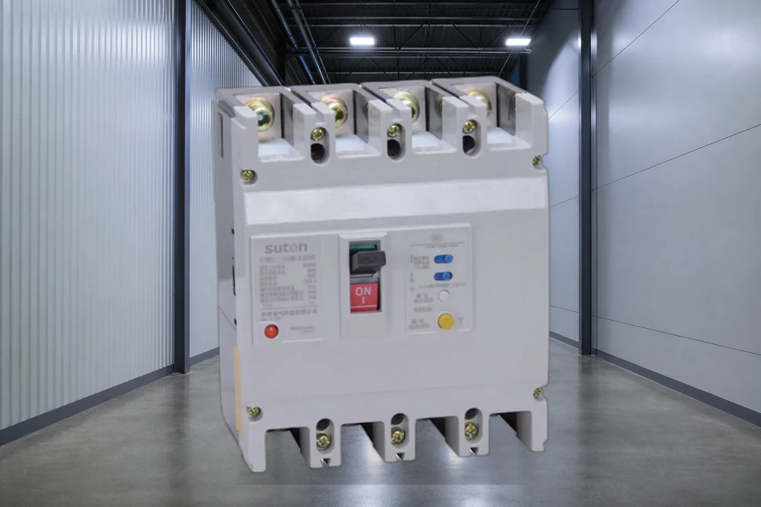 arc fault circuit breaker — SUTON official product with illustrative industrial background (not a real site photo)