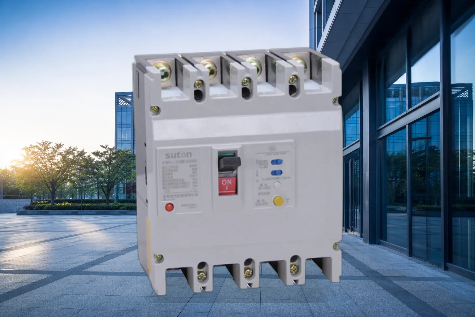 SUTON etm1l_rcbo — official product photo with illustrative scene background (not a real site photo)