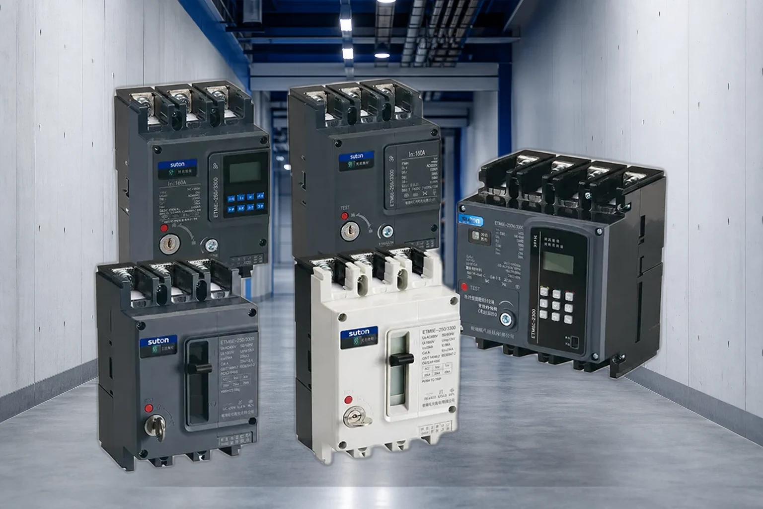 iot breaker — SUTON official product with illustrative industrial background (not a real site photo)