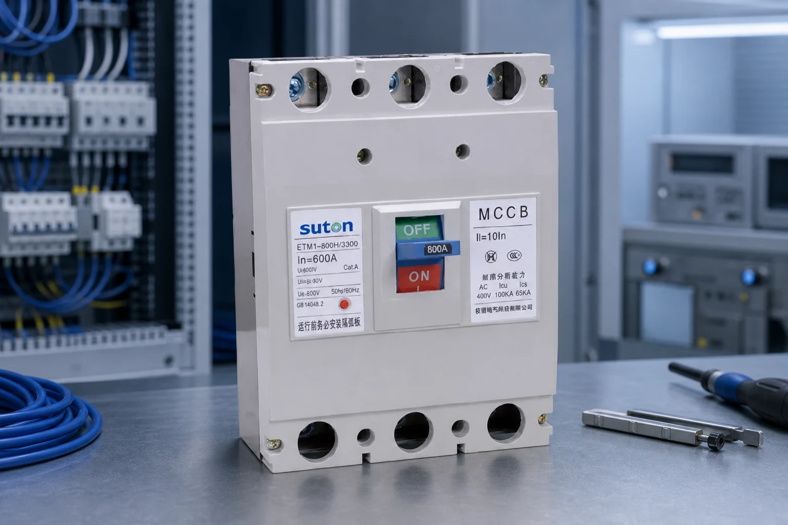 SUTON mccb — official product photo with illustrative scene background (not a real site photo)