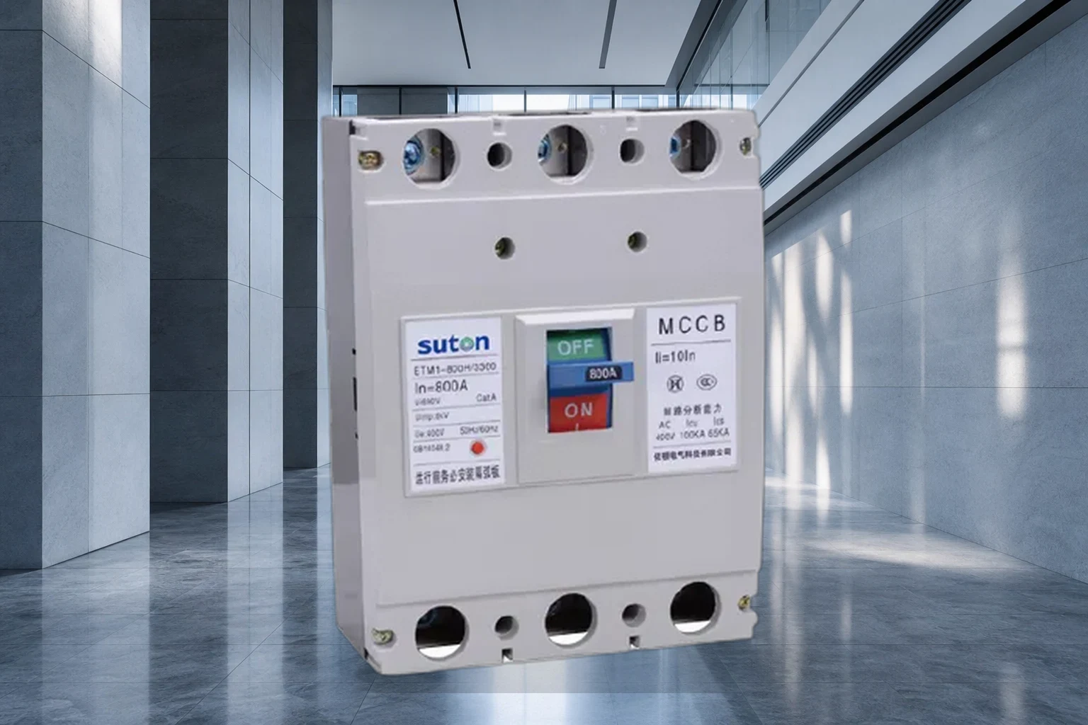 motor circuit protector — SUTON official product with illustrative industrial background (not a real site photo)