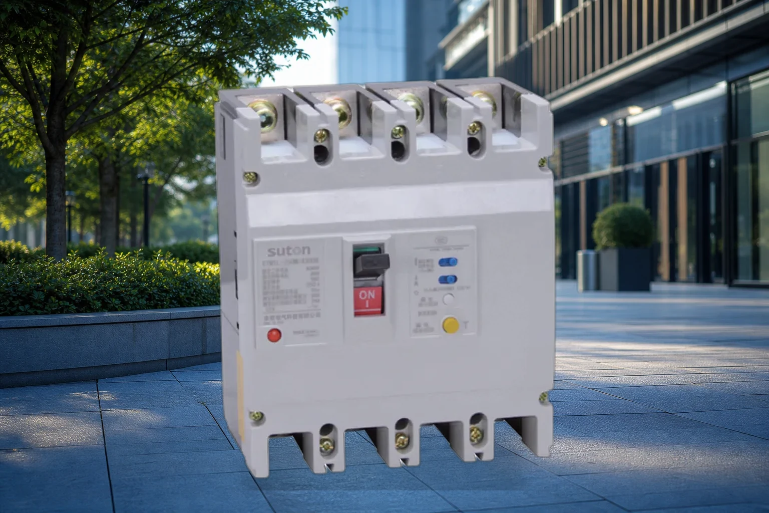 SUTON etm1l_rcbo — official product photo with illustrative scene background (not a real site photo)