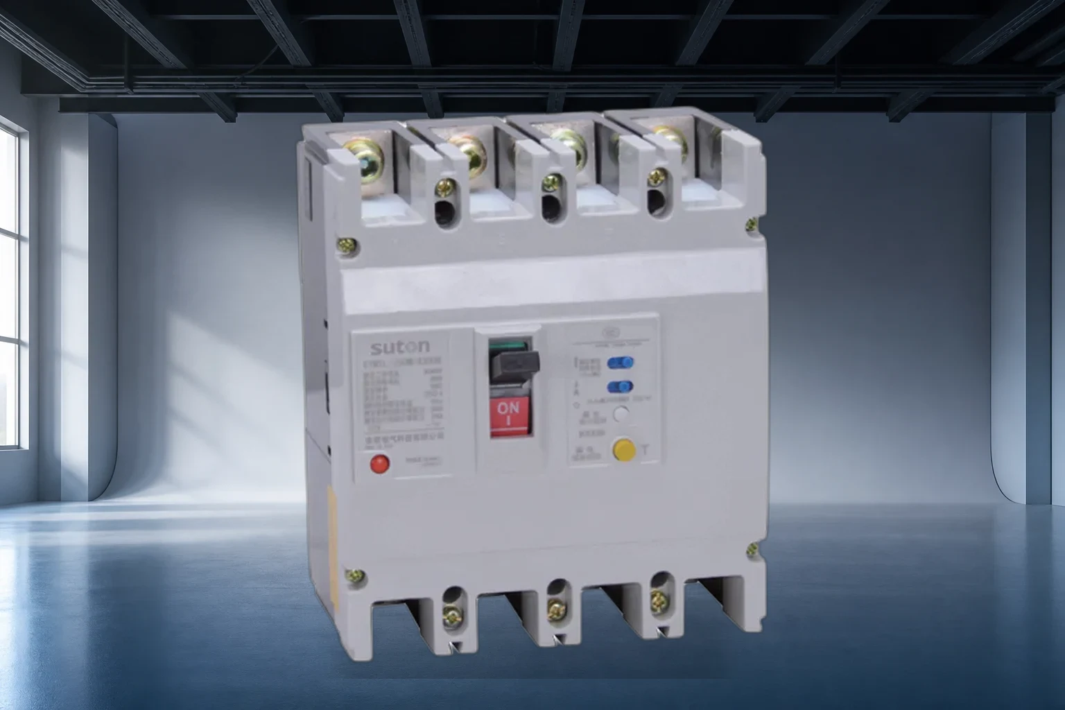 Residual Current Circuit Breaker concept illustration for panel builders (illustrative background, not a site photo)