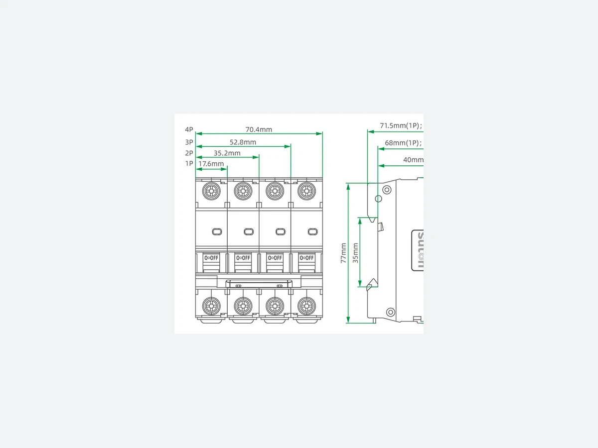 SUTON miniature breaker layout drawing for pole and rail checks