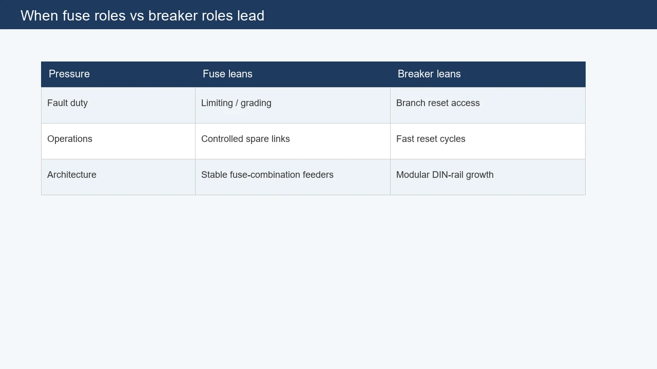 Fit matrix when fuse roles versus breaker roles lead