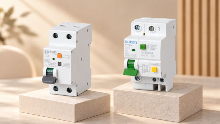 SUTON ETB9LAF AFDD and ETZBLE RCBO shown side by side