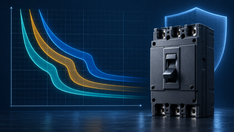 Circuit breaker beside multiple time-current trip curve bands