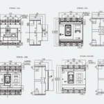SUTON ETM3EL four-pole residual-current breaker dimensions showing neutral position
