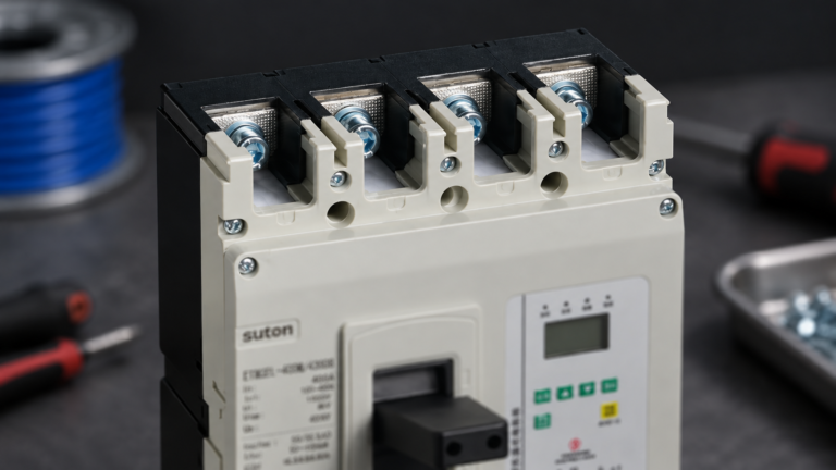 Close view of four terminals on SUTON residual-current breaker