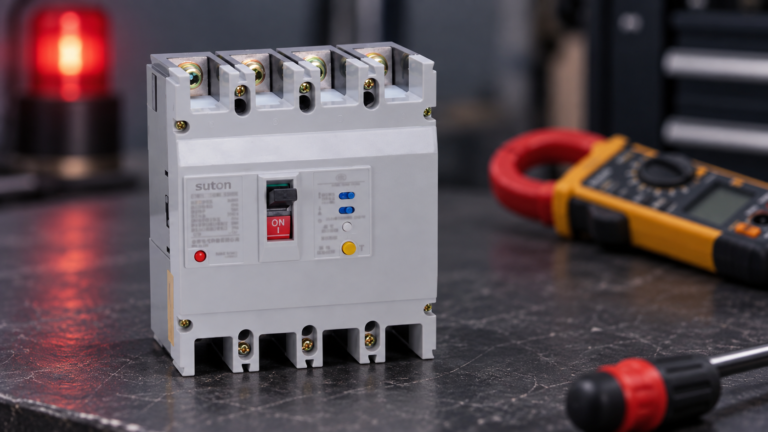 SUTON residual-current breaker with diagnostic meter on inspection bench