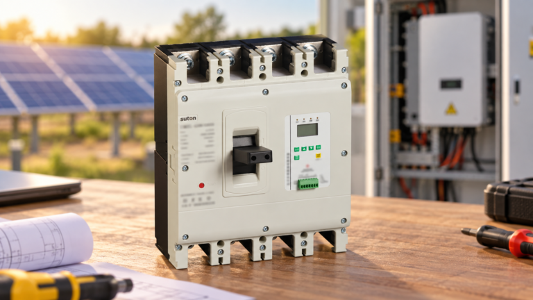 SUTON residual-current breaker with solar PV installation in background