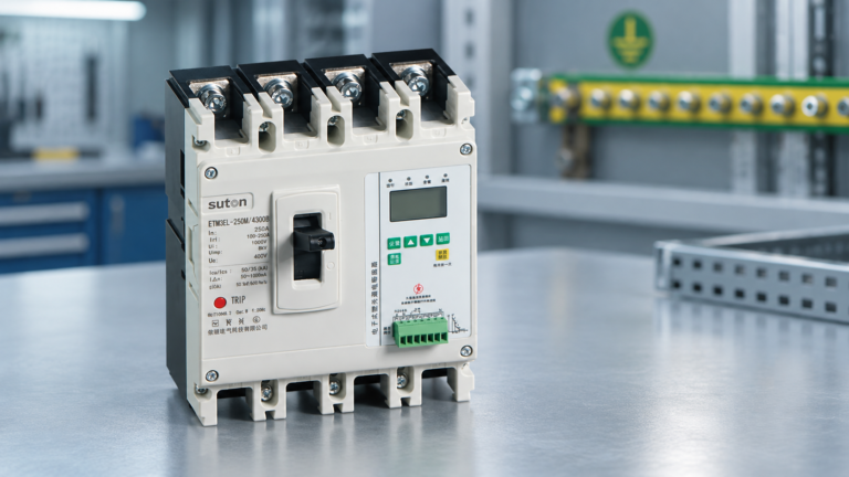 SUTON residual-current breaker beside an earthing bar