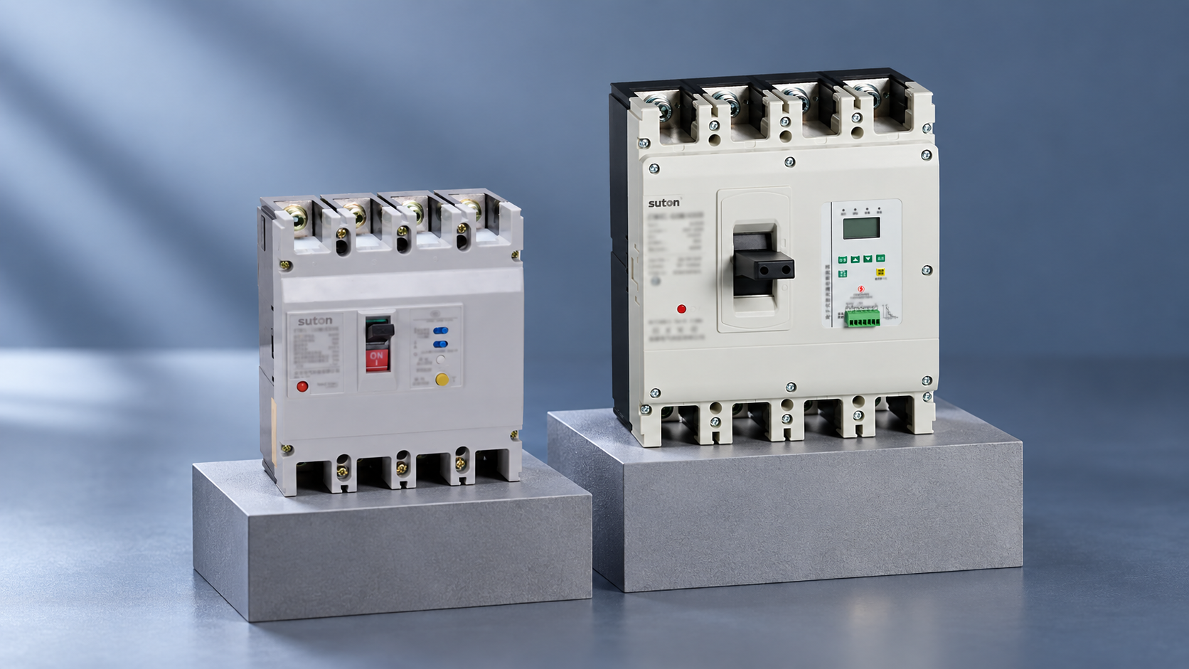 Two SUTON residual-current breakers shown for coordination comparison