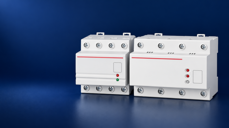 SUTON DZ47-125V1 automatic-reset voltage protector family: disconnected product on a dark editorial background