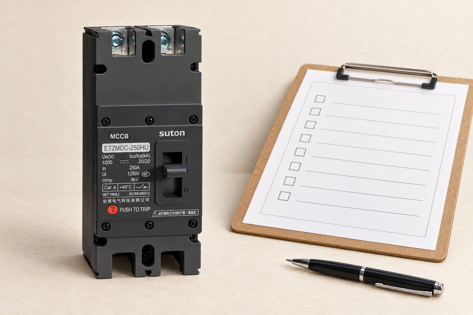SUTON ETZM PV molded-case DC circuit breaker: complete product exterior for documentation review