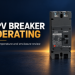 SUTON ETZM PV molded-case DC circuit breaker: disconnected product on a dark editorial background