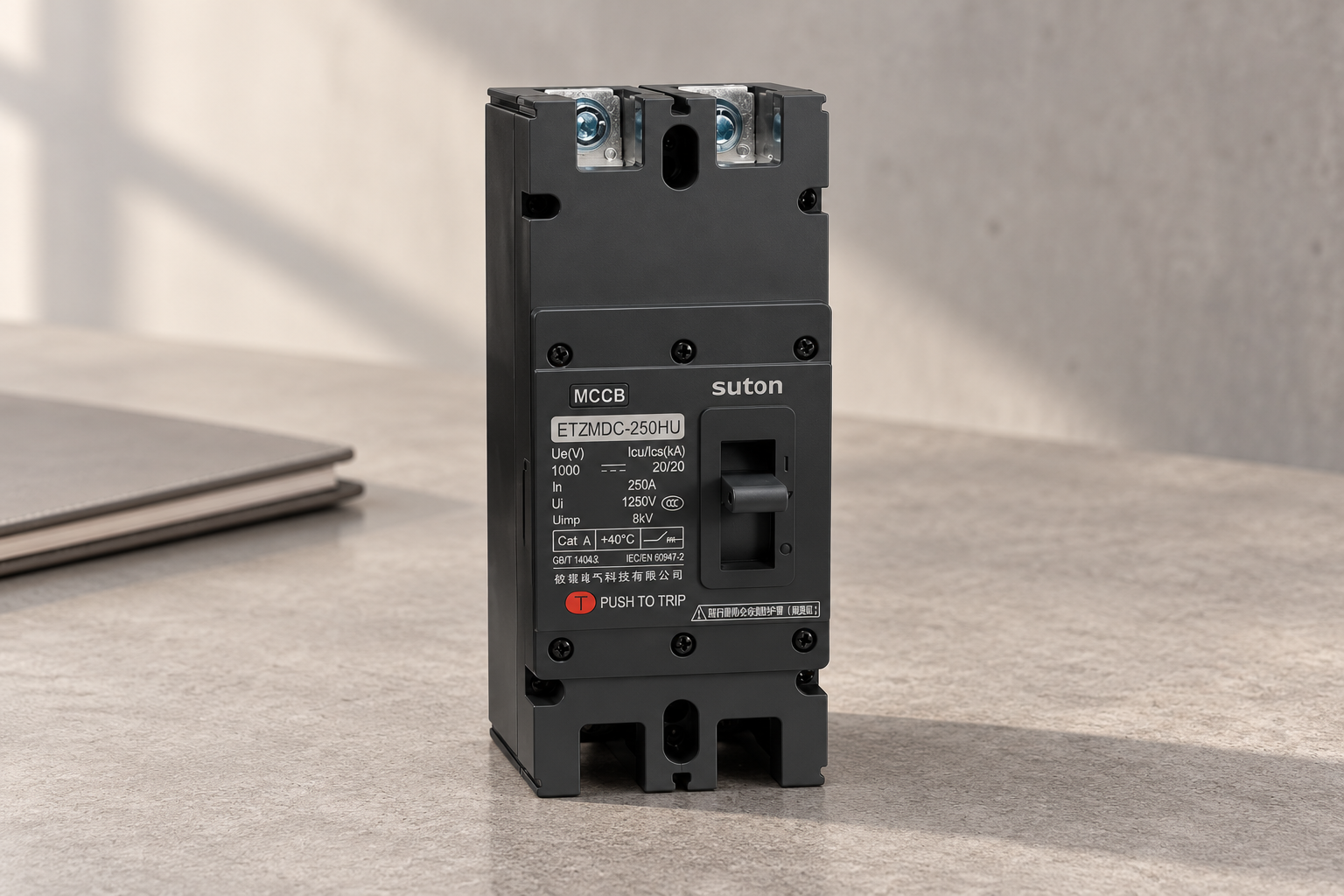 SUTON ETZM PV molded-case DC circuit breaker: complete product exterior for documentation review