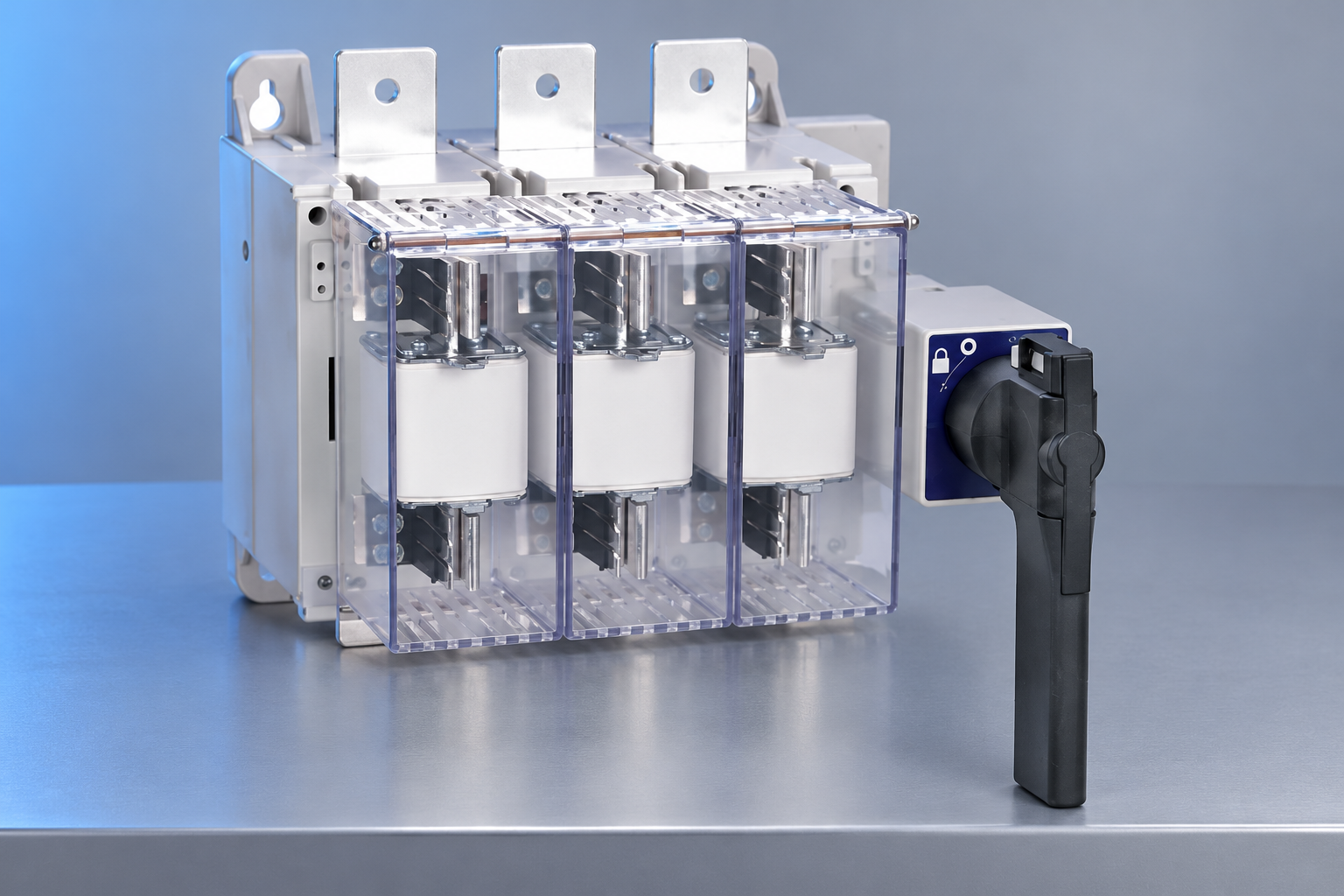 SUTON ETGLR three-fuse switch-disconnector: complete housing and terminals for exterior inspection