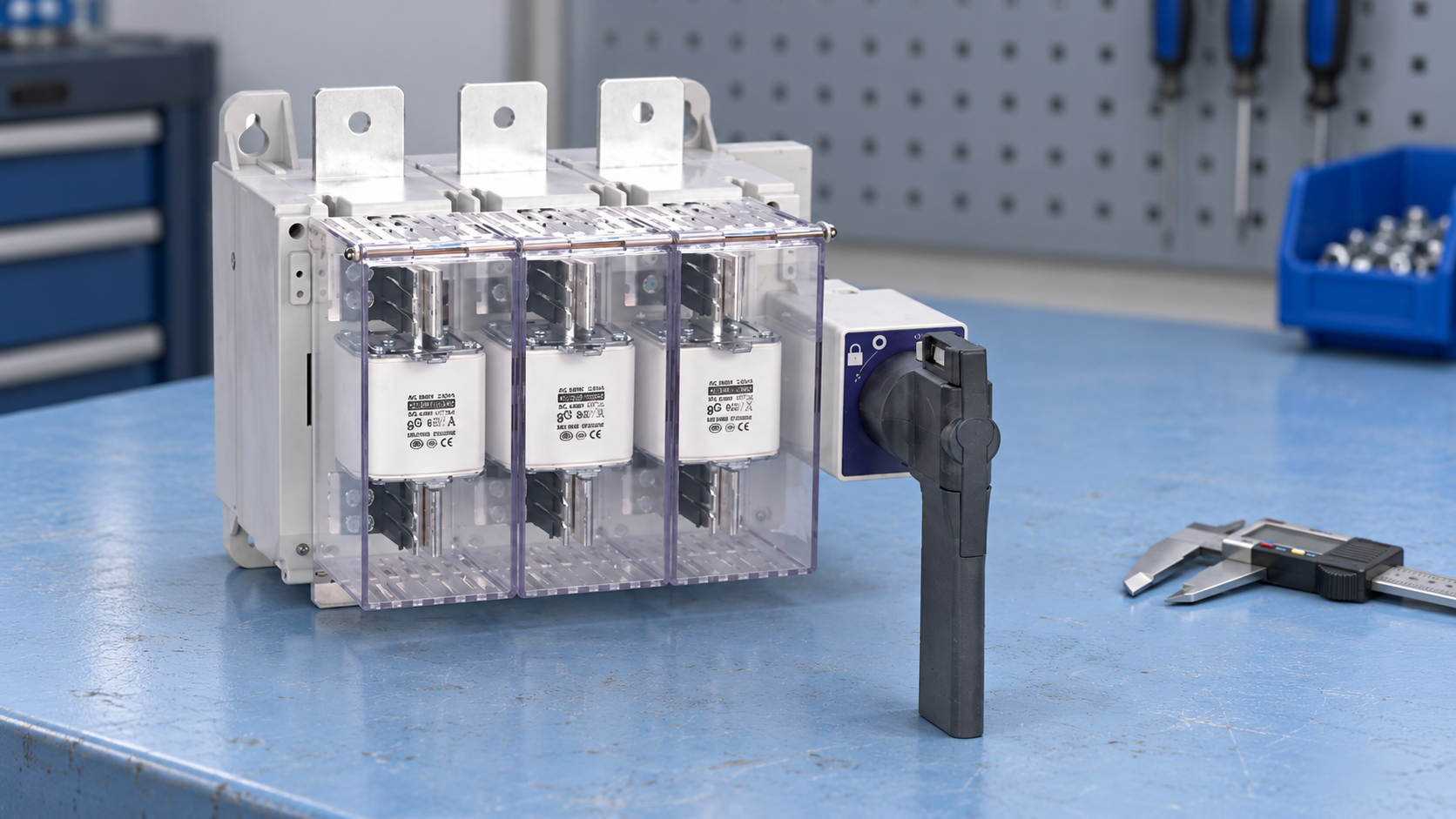 SUTON ETGLR three-fuse switch-disconnector: complete housing and terminals for exterior inspection
