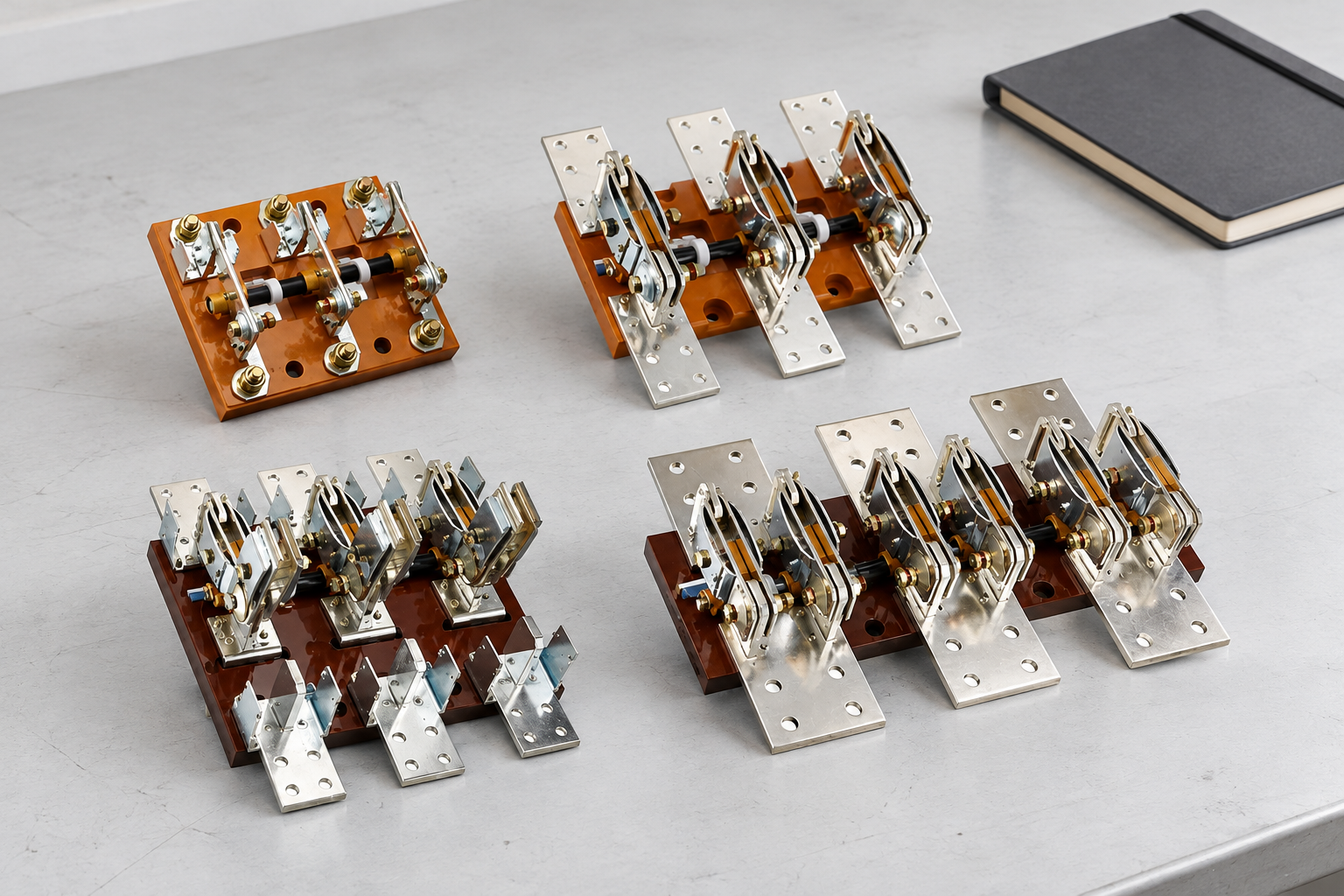 HD(HS) Series Open-Type Knife Switches and Knife-Type Changeover Switches: complete product on a pale engineering bench