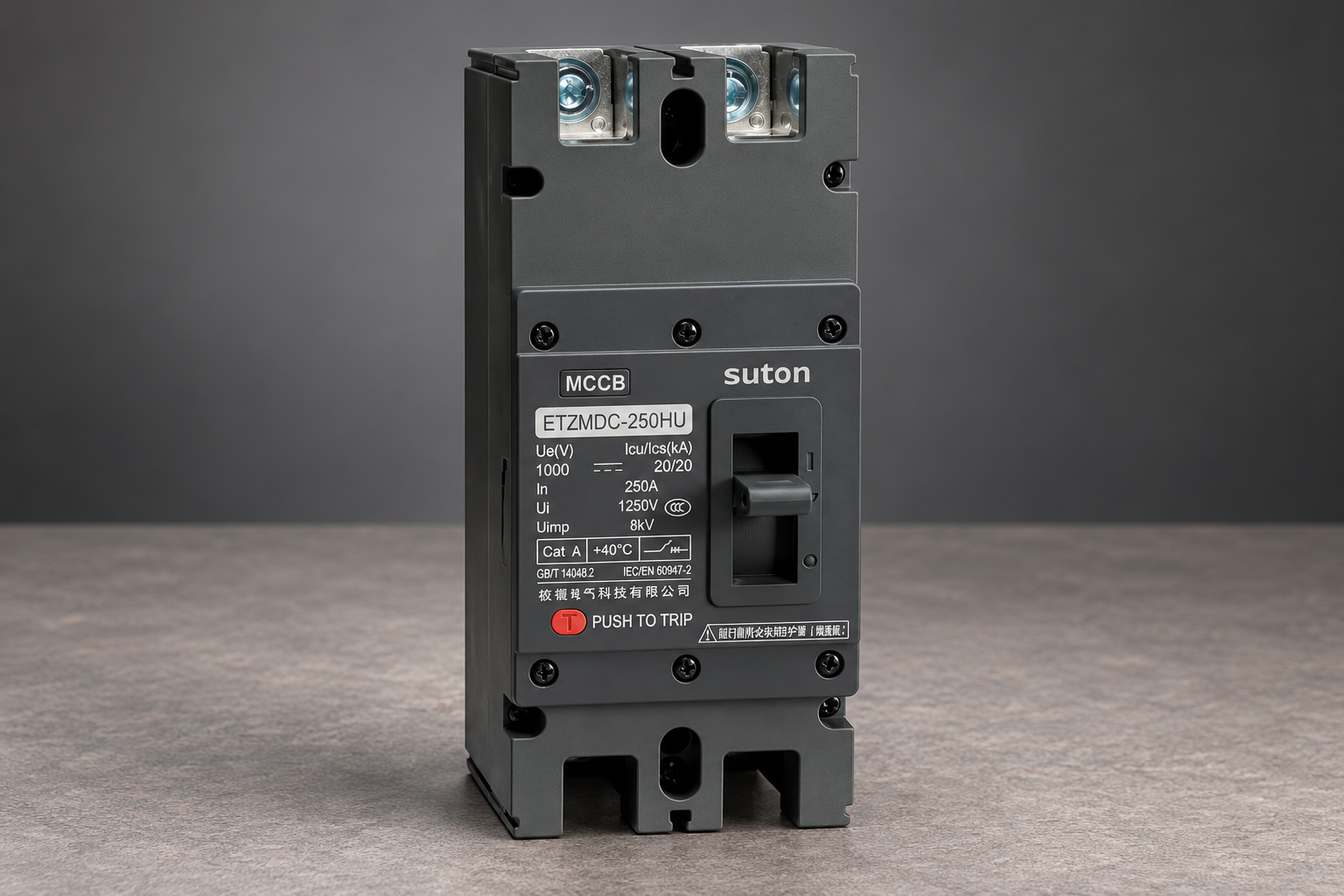 SUTON ETZM PV molded-case DC circuit breaker: complete product exterior for documentation review