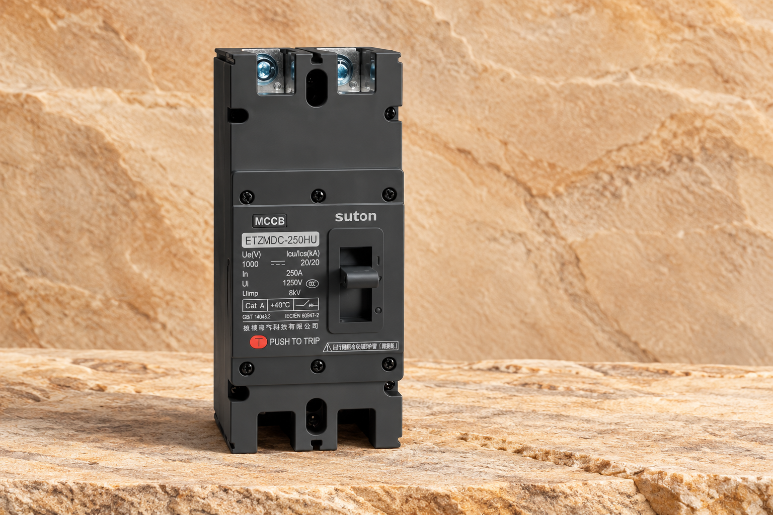 SUTON ETZM PV molded-case DC circuit breaker: complete product exterior for documentation review
