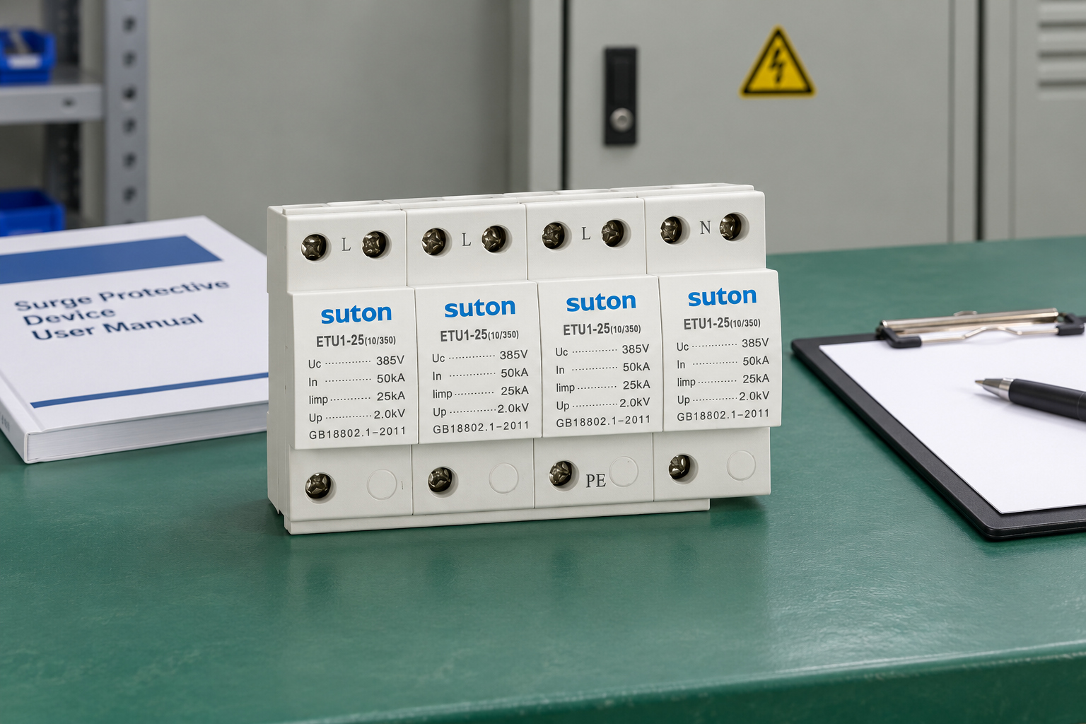SUTON ETU1 four-module SPD: terminal and housing inspection view