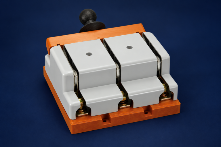 HD11F HS11F Series Open-Type Knife Switches with Protective Cover: complete product on a dark studio background