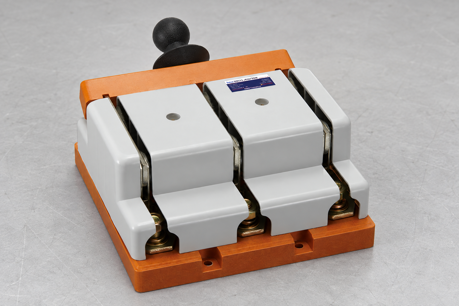 HD11F HS11F Series Open-Type Knife Switches with Protective Cover: complete product on a pale engineering bench