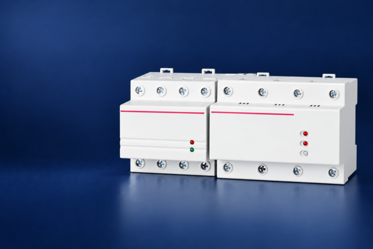 SUTON DZ47-125V1 automatic-reset voltage protector family: disconnected product on a dark editorial background